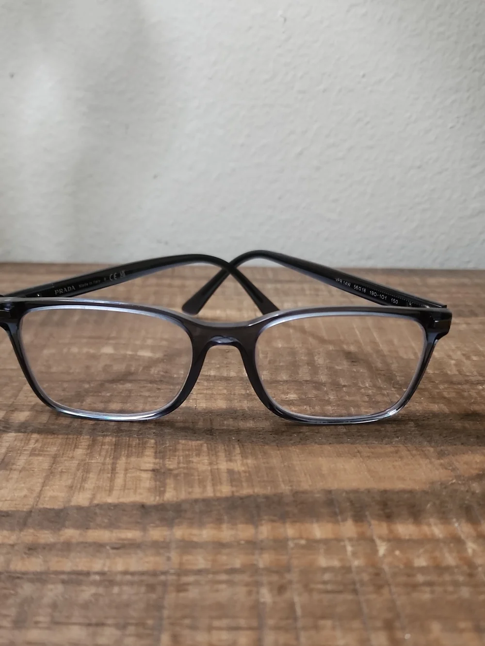 Prada Translucent Gray Black Rectangular Eyeglass Frames Women's Optical